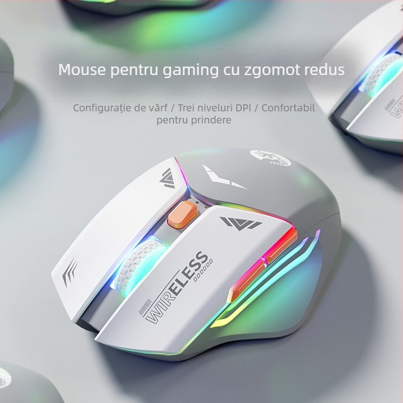 Mouse de gaming mecanic cu 6 butoane, senzor optic 1600 DPI, dual mod 2.4G/Bluetooth, fără zgomot și reîncărcabil, design ergonomic
