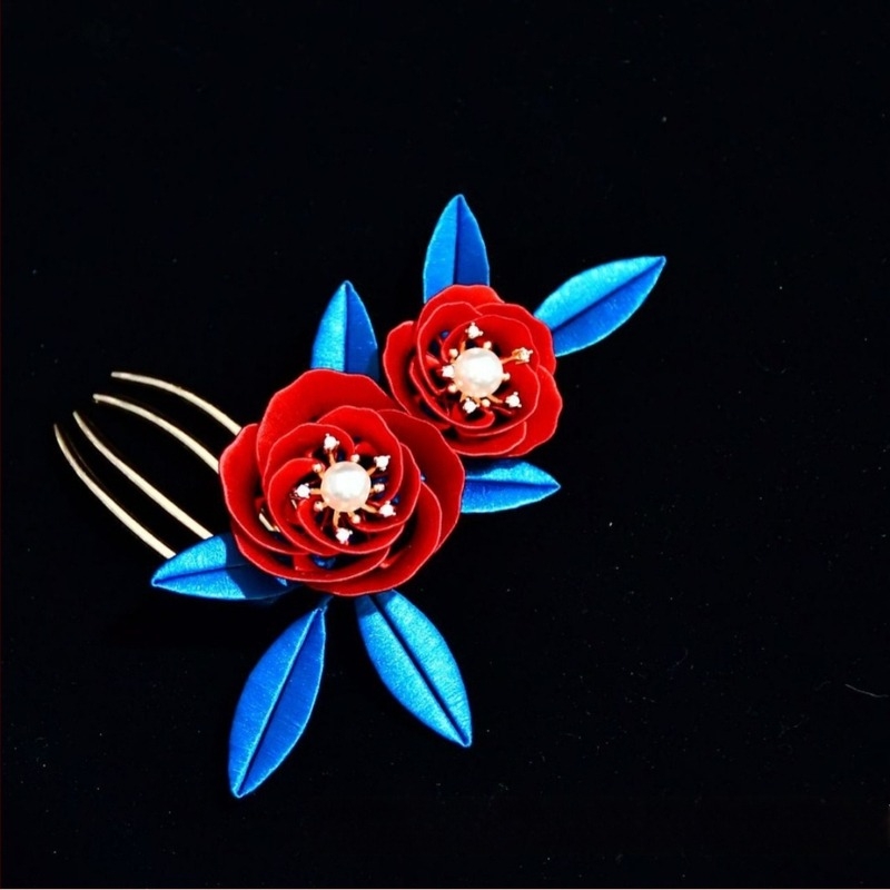 Agrafă de păr din aliaj – accesoriu floral lucrat manual, stil Han antic, unisex, origine: districtul Shilong, Pingdingshan, Henan, iarna 2024
