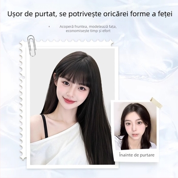 Perucă pentru femei cu breton Qi, în stil de desene animate, cu coroană înaltă, păr sintetic rezistent la temperaturi, construcție mecanică, necolorabilă