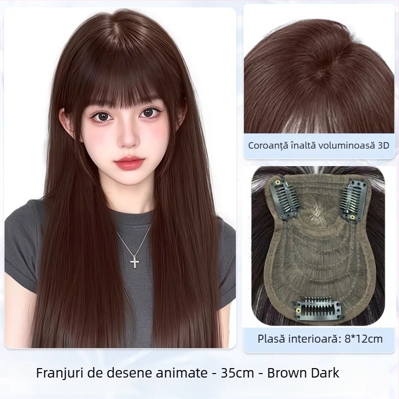 Perucă pentru femei cu breton Qi, în stil de desene animate, cu coroană înaltă, păr sintetic rezistent la temperaturi, construcție mecanică, necolorabilă