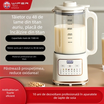 WIFER HX-DJ09 Mașină de lapte de soia cu placă de încălzire cu acoperire titan, antiaderent, capacitate 1,8 L, antibacterian, fără înmuiere