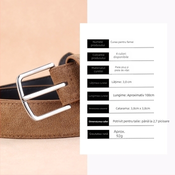 Curea pentru femei din piele naturală, velur de vită, cataramă din aliaj, cataramă cu știft, lățime 2–4 cm, Stay sweet, Iarnă 2024, stil versatil casual minimalist
