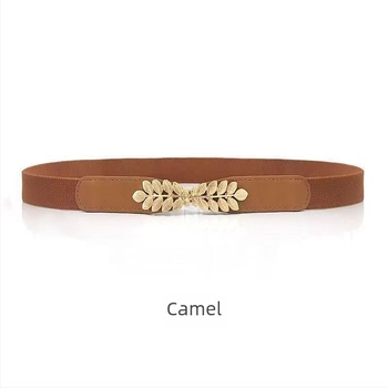 Curea de talie pentru rochie, cataramă în formă de frunză, talie elastică, PU piele, cataramă din aliaj, închidere cu cataramă, lățime 2–4 cm, prelucrare: piele-plastic