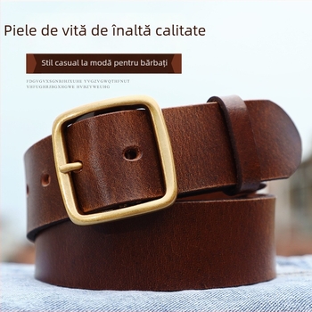 Curea de piele pentru bărbați – piele naturală, piele de vită din al doilea strat, cataramă din aliaj, închidere automată