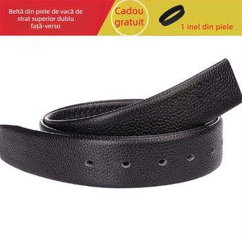 Curea din piele naturală, dublă față, strat superior de piele de bovină, cataramă cu pin, lățime 2–4 cm, realizată manual, stil minimalist și elegant pentru birou