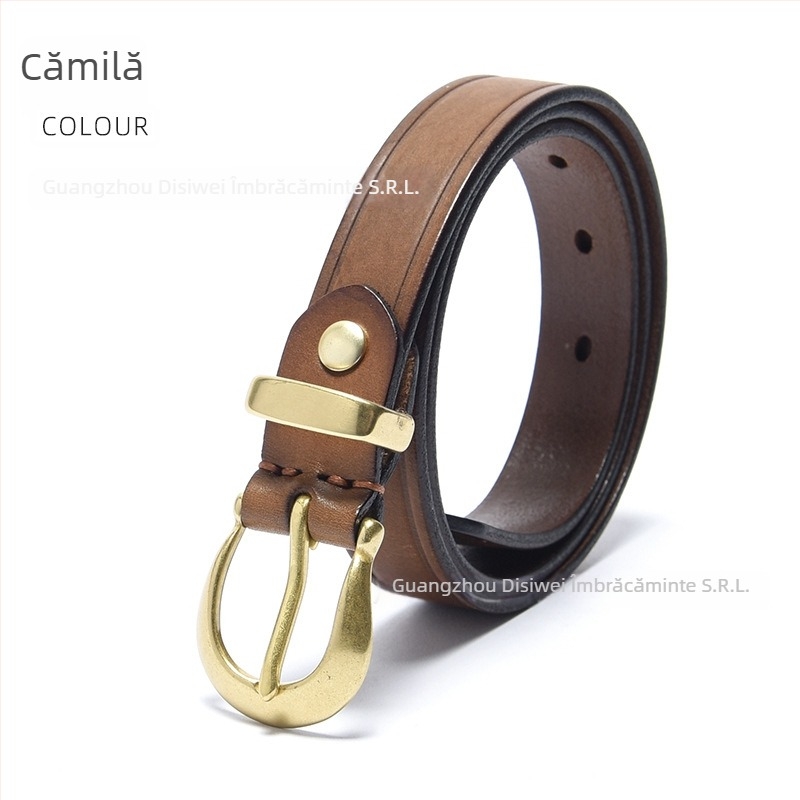Curea de damă din piele naturală, piele de vițel de primă calitate, cataramă cu știft din cupru, stil retro