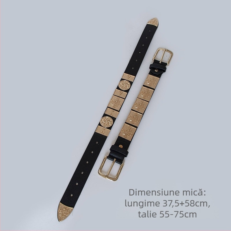 Centură pentru copii în stil chinezesc, din piele sintetică, cataramă din aliaj, închidere cu știft, electroplacare realizată manual, stil vintage etnic chinezesc (Piele sintetică; Cataramă din aliaj; Închidere cu știft; Electroplacare; Manual)