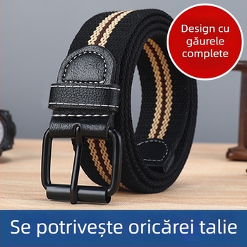 Curea de bărbați din pânză țesută, fără găuri, lungime extinsă, cataramă din aliaj, închidere cu pin, stil casual de lucru
