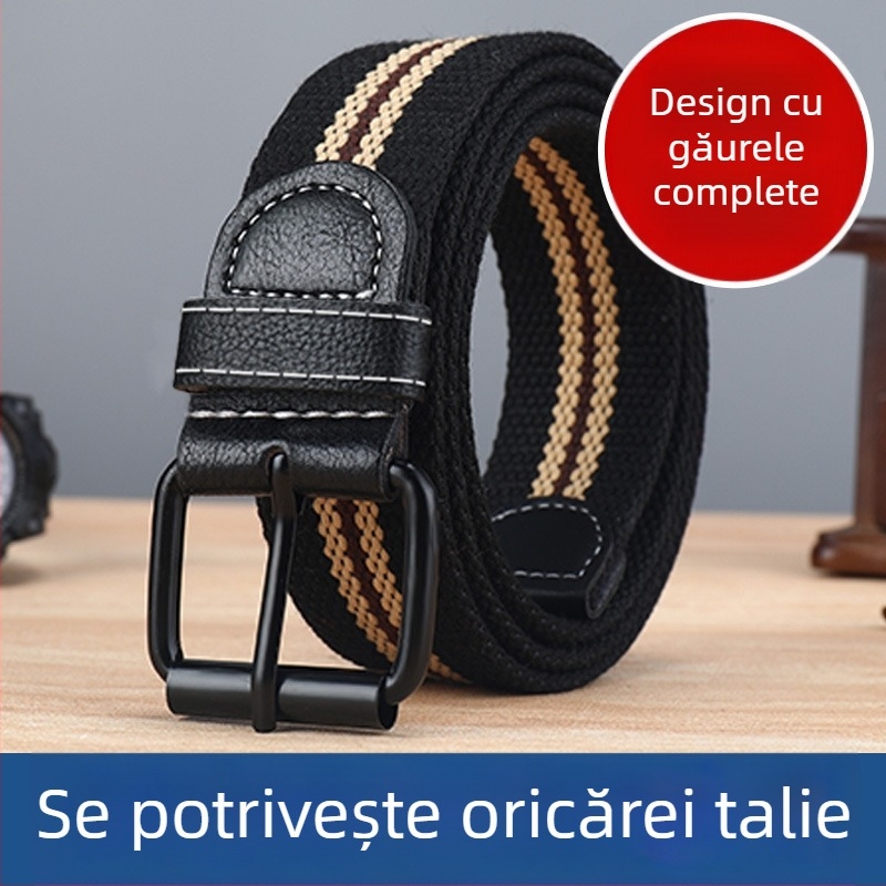 Curea de bărbați din pânză țesută, fără găuri, lungime extinsă, cataramă din aliaj, închidere cu pin, stil casual de lucru