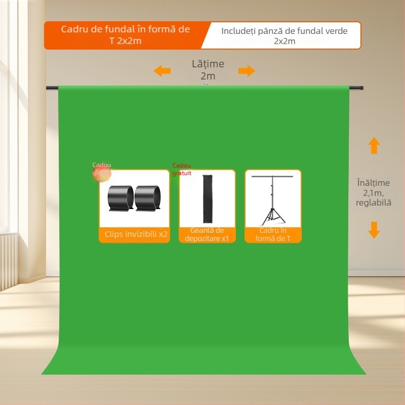 Fundal verde telescopic portabil pentru fotografie în studio, cu braț de ridicare