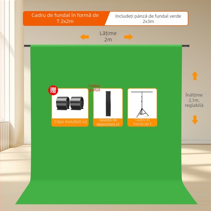 Fundal verde telescopic portabil pentru fotografie în studio, cu braț de ridicare