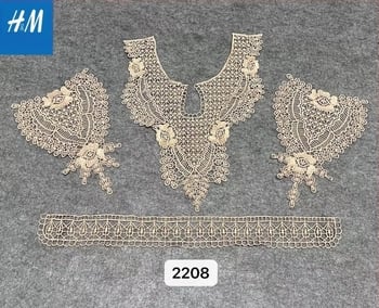 Set guler detașabil cu broderie solubilă în apă pe plasă, motiv floral și mâneci asortate — elegant franțuzesc, versatil