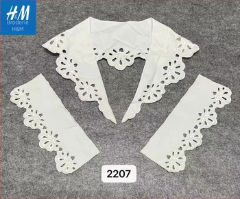 Set guler detașabil cu broderie solubilă în apă pe plasă, motiv floral și mâneci asortate — elegant franțuzesc, versatil
