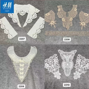Set guler detașabil cu broderie solubilă în apă pe plasă, motiv floral și mâneci asortate — elegant franțuzesc, versatil