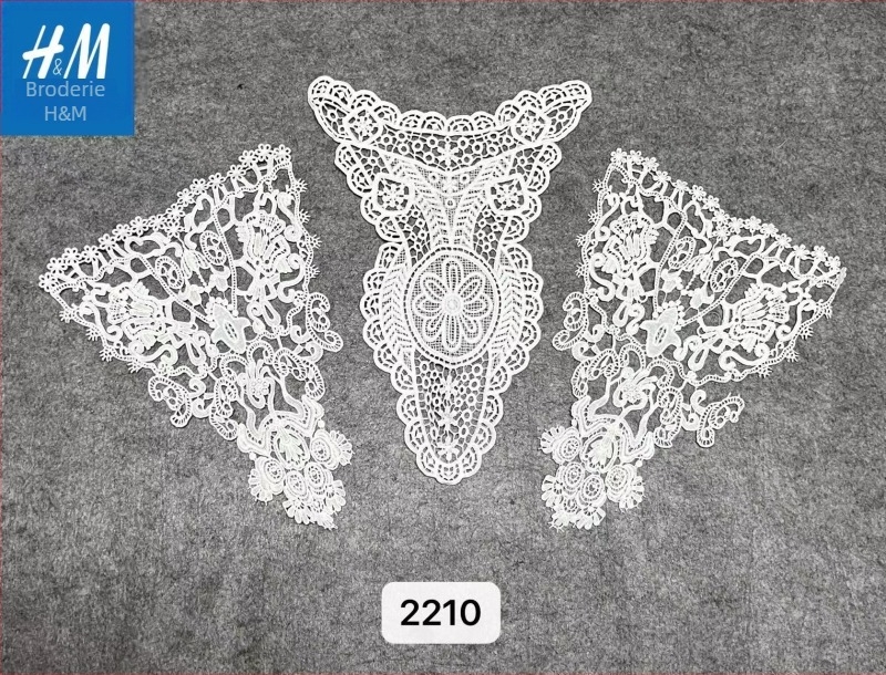 Set guler detașabil cu broderie solubilă în apă pe plasă, motiv floral și mâneci asortate — elegant franțuzesc, versatil