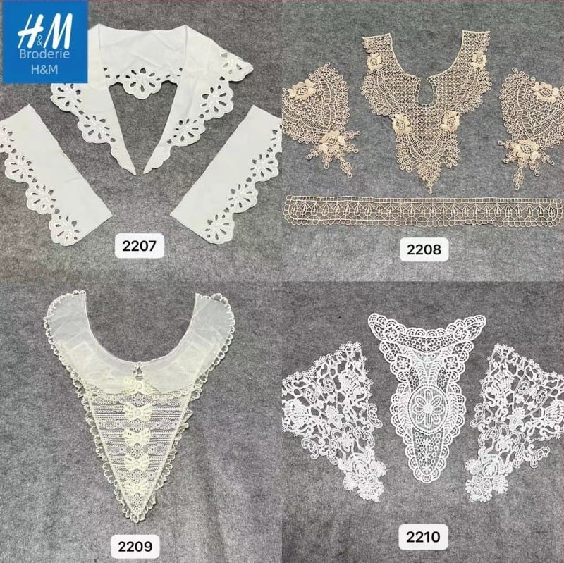 Set guler detașabil cu broderie solubilă în apă pe plasă, motiv floral și mâneci asortate — elegant franțuzesc, versatil