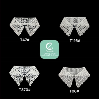 Guler detașabil din dantelă cu floare brodată din mătase de lapte, dantelă transparentă, Chengzhan embroidery