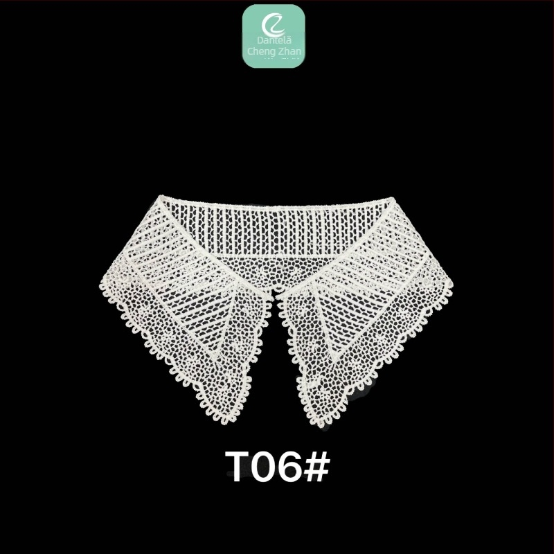 Guler detașabil din dantelă cu floare brodată din mătase de lapte, dantelă transparentă, Chengzhan embroidery
