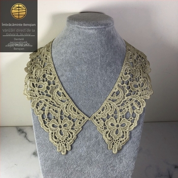 Floare solubilă în apă pentru guler — accesoriu dantelat din sârmă aurie și argintie pentru lenjerie (Benqian Clothing)