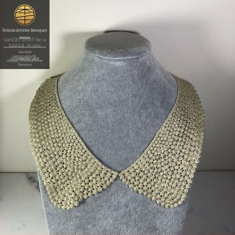 Floare solubilă în apă pentru guler — accesoriu dantelat din sârmă aurie și argintie pentru lenjerie (Benqian Clothing)