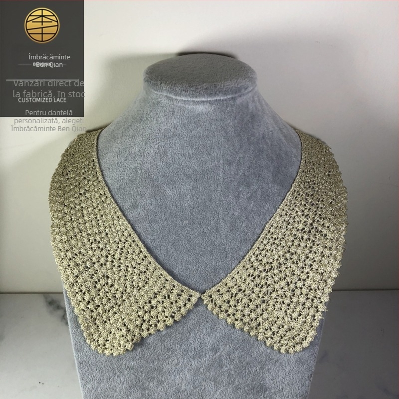 Floare solubilă în apă pentru guler — accesoriu dantelat din sârmă aurie și argintie pentru lenjerie (Benqian Clothing)