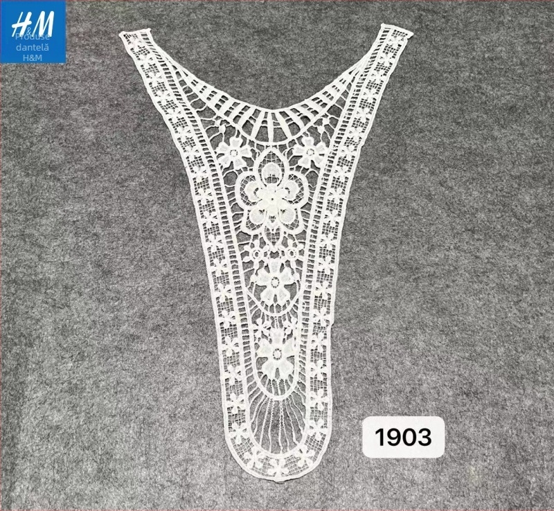 Colier DIY cu broderie dizolvabilă în apă — Colier dantelat decupat, decorativ pentru pulover, guler pătrat sau rotund