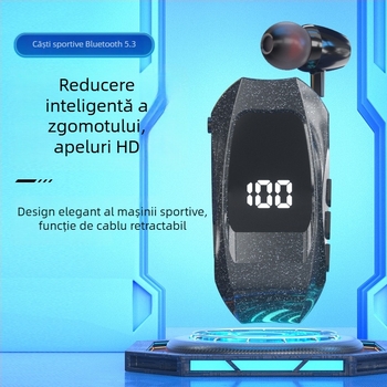 Căști wireless cu clip pentru guler, Bluetooth 5.3, rază 10 m, rezistente la apă, afișaj digital, autonomie baterie peste 8 ore