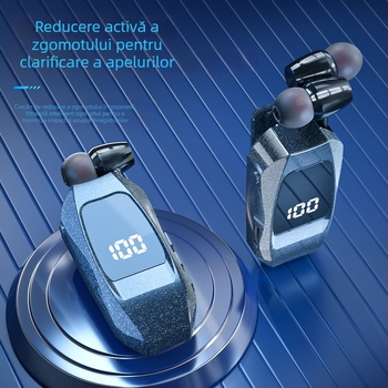 Căști wireless cu clip pentru guler, Bluetooth 5.3, rază 10 m, rezistente la apă, afișaj digital, autonomie baterie peste 8 ore