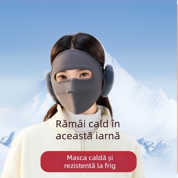 Mască facială de iarnă cu protecții pentru urechi încorporate pentru femei — ciclism în aer liber, rezistentă la vânt, caldă, cu căptușeală din fleece