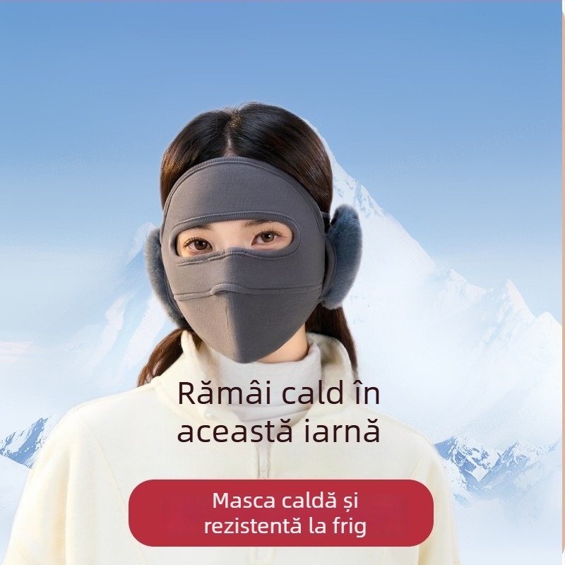Mască facială de iarnă cu protecții pentru urechi încorporate pentru femei — ciclism în aer liber, rezistentă la vânt, caldă, cu căptușeală din fleece