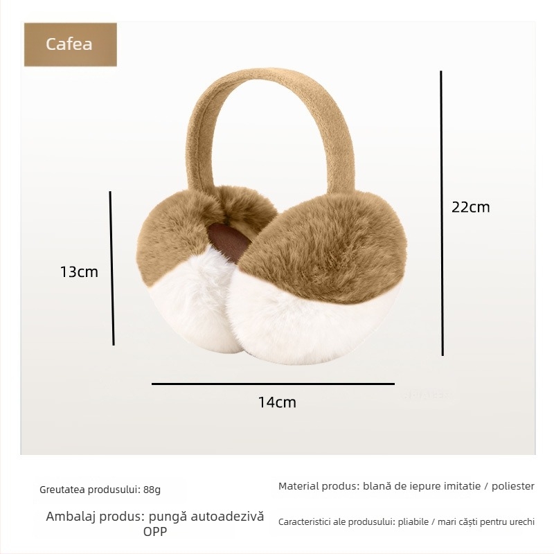 Earmuffs din pluș, design color-block, unisex, protecție împotriva vântului, calde pentru ciclism în aer liber