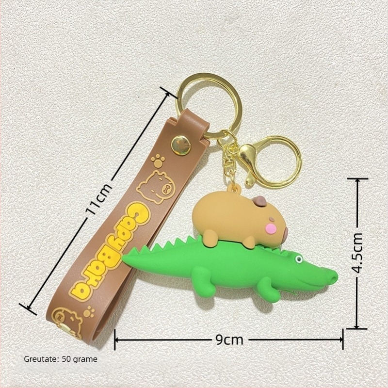 Lănțișor de chei cu Capybara desen animat, PVC, pandant pentru ghiozdan și chei de mașină