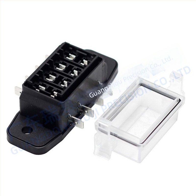 Bază de siguranțe auto, pentru 4, 6, 8 sau 10 canale, cablaj pe două fețe, conectare plug-in drept.