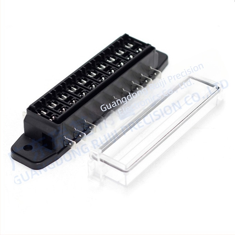 Bază de siguranțe auto, pentru 4, 6, 8 sau 10 canale, cablaj pe două fețe, conectare plug-in drept.