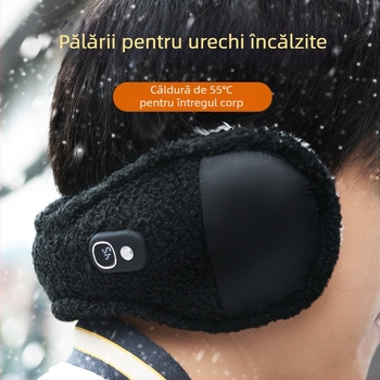 Protecții pentru urechi cu încălzire electrică - pluș, unisex, pliabile, iarnă, imprimeu monocrom