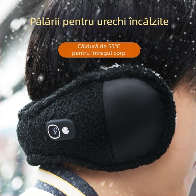 Protecții pentru urechi cu încălzire electrică - pluș, unisex, pliabile, iarnă, imprimeu monocrom
