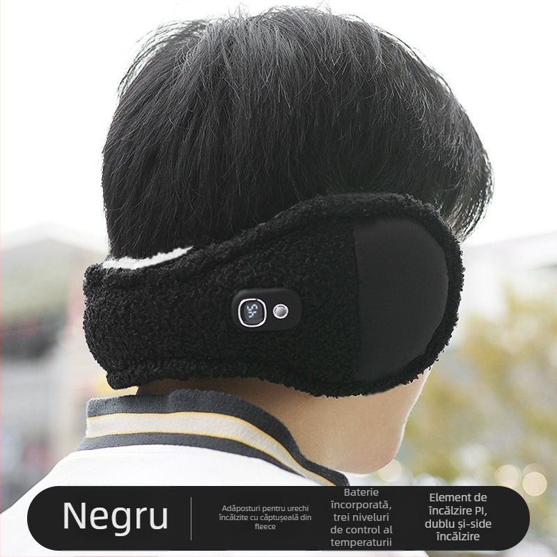 Protecții pentru urechi cu încălzire electrică - pluș, unisex, pliabile, iarnă, imprimeu monocrom