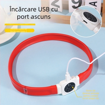 Guler LED din silicon pentru câine, încărcare Type-C, lumină nocturnă intermitentă