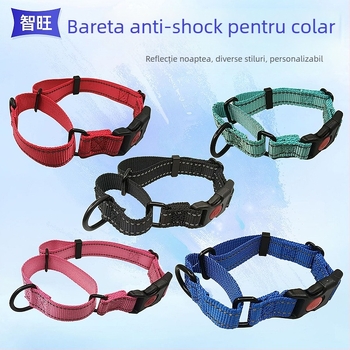 Guler de antrenament pentru câini, reflectorizant nocturn, din bandă webbing, reglabil, model monocrom
