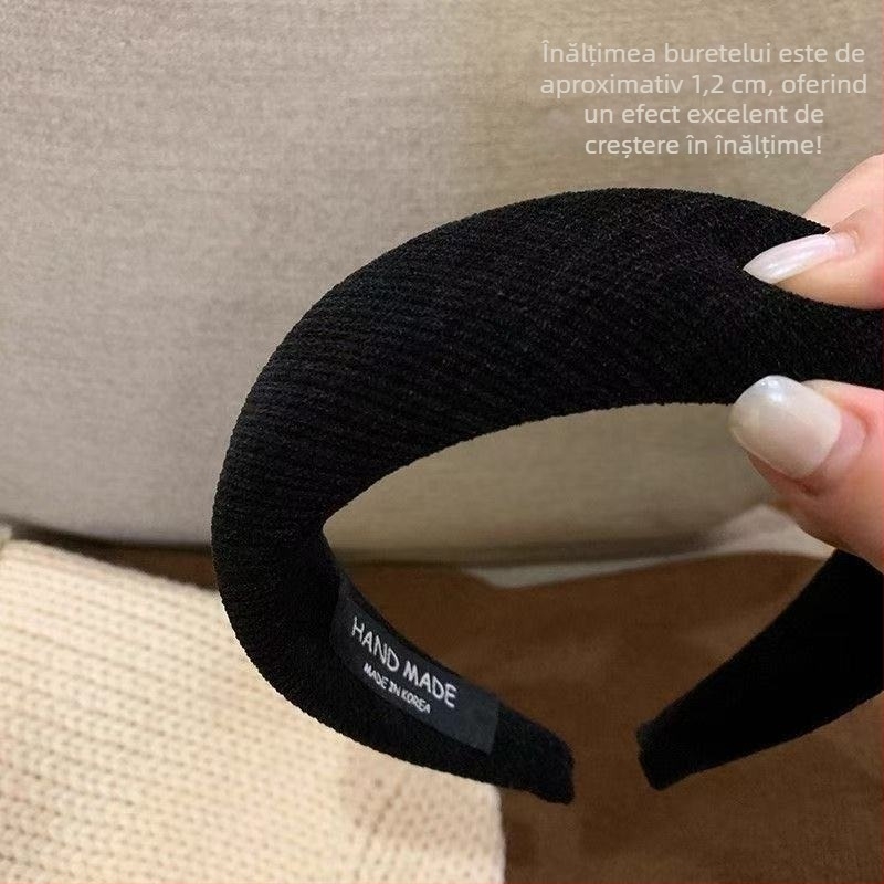 Bandă de păr din țesătură, lată, cu textură de burete, stil coreean, lucrată manual, pentru femei