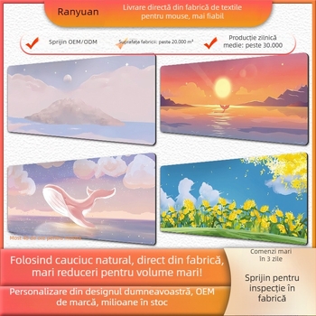 Padă mare pentru mouse de birou, cauciuc natural, anti-derapare, transfer termic, stil desen animat cu peisaj vector