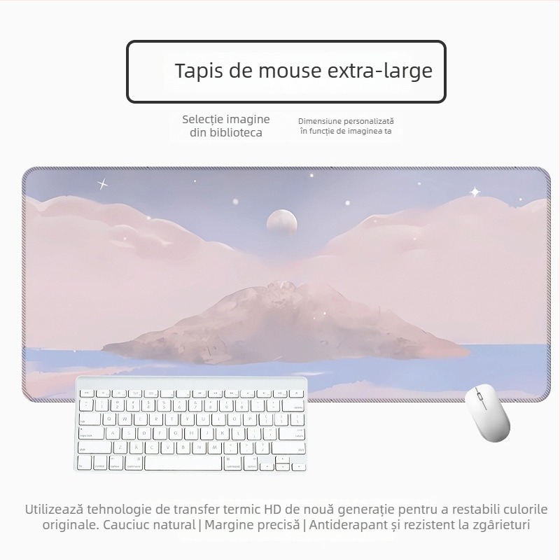 Padă mare pentru mouse de birou, cauciuc natural, anti-derapare, transfer termic, stil desen animat cu peisaj vector