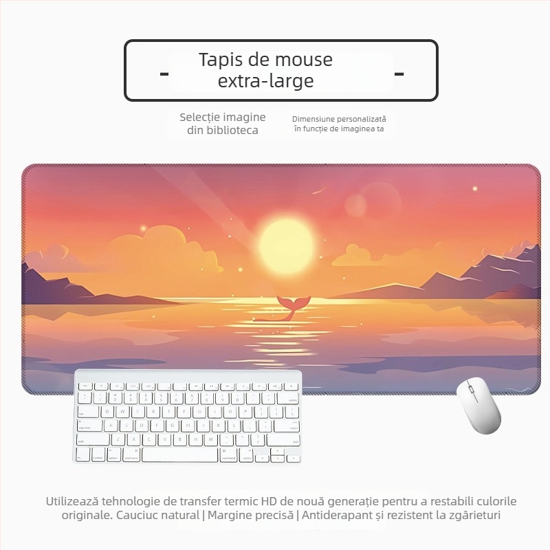 Padă mare pentru mouse de birou, cauciuc natural, anti-derapare, transfer termic, stil desen animat cu peisaj vector
