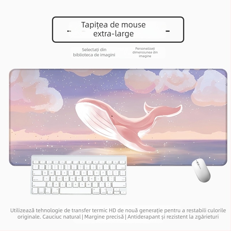 Padă mare pentru mouse de birou, cauciuc natural, anti-derapare, transfer termic, stil desen animat cu peisaj vector
