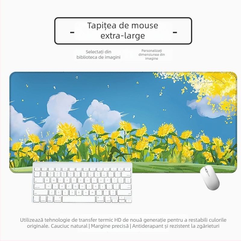 Padă mare pentru mouse de birou, cauciuc natural, anti-derapare, transfer termic, stil desen animat cu peisaj vector