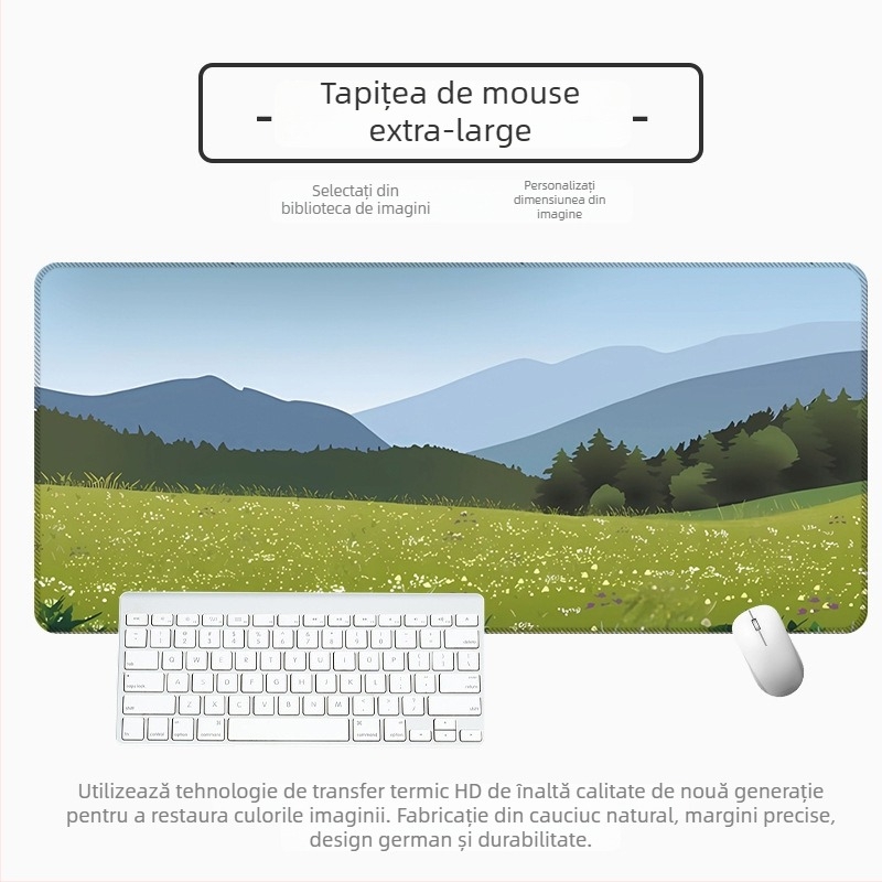 Padă mare pentru mouse de birou, cauciuc natural, anti-derapare, transfer termic, stil desen animat cu peisaj vector