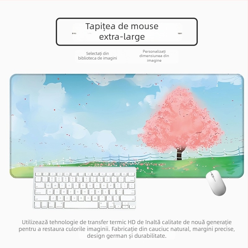 Padă mare pentru mouse de birou, cauciuc natural, anti-derapare, transfer termic, stil desen animat cu peisaj vector