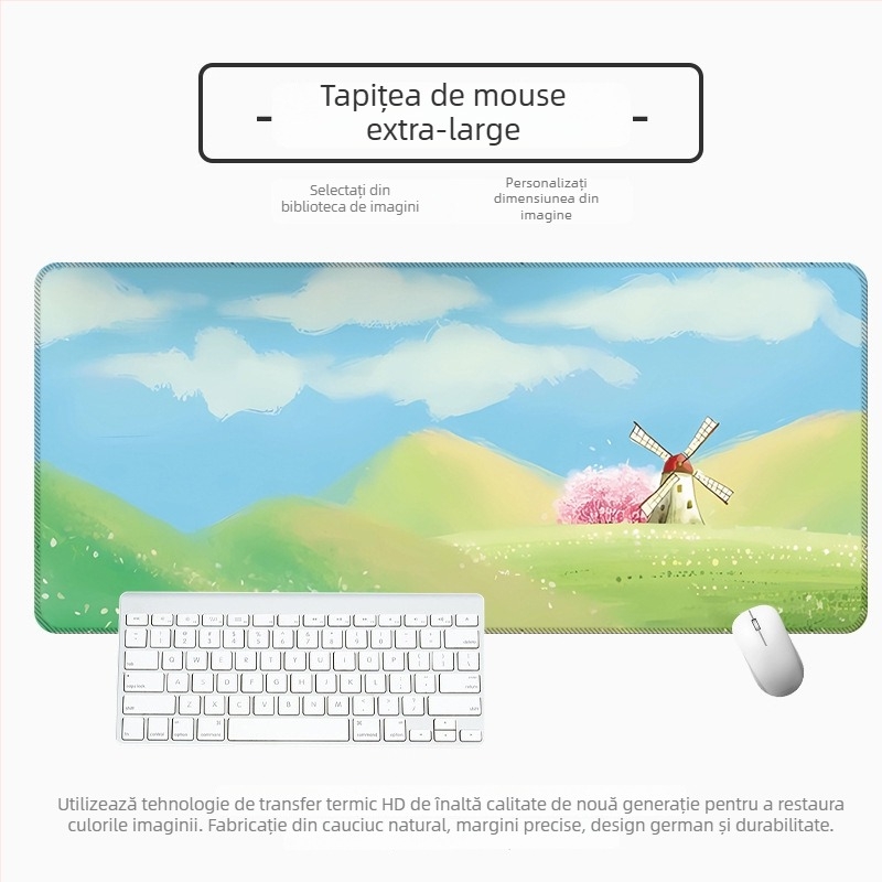 Padă mare pentru mouse de birou, cauciuc natural, anti-derapare, transfer termic, stil desen animat cu peisaj vector