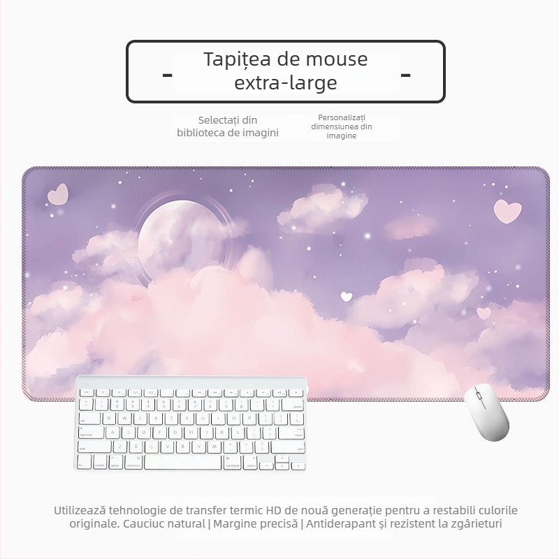 Padă mare pentru mouse de birou, cauciuc natural, anti-derapare, transfer termic, stil desen animat cu peisaj vector