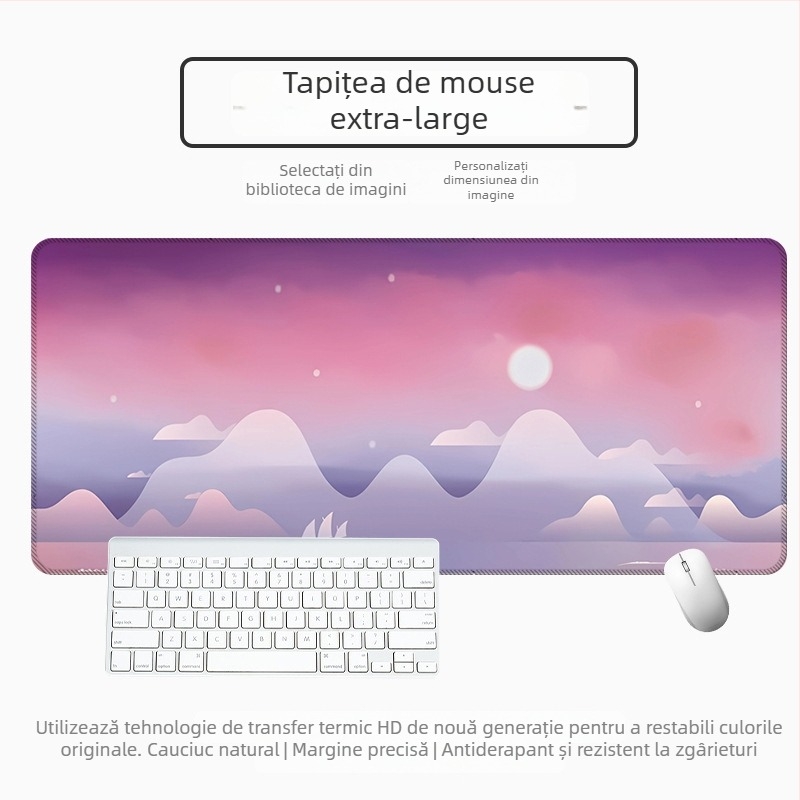 Padă mare pentru mouse de birou, cauciuc natural, anti-derapare, transfer termic, stil desen animat cu peisaj vector